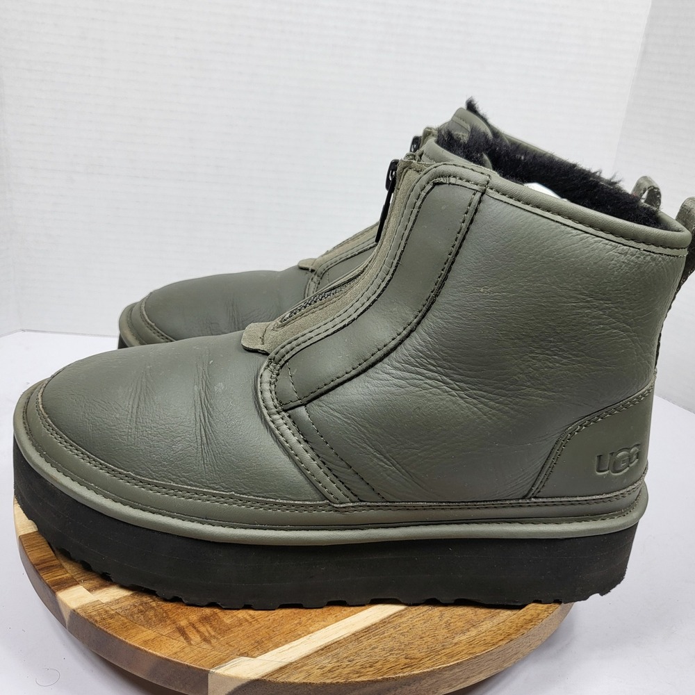 UGG Neumel High Heritage Boots Women 9 Burnt Olive Good Leather Platform Zip